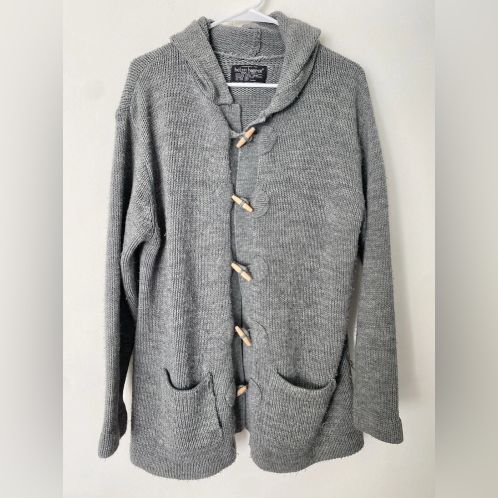 Gray Knit Cardigan with Toggle Buttons